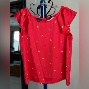 Apostrophe Women's Red Ruffle Sleeve Blouse, Size Large